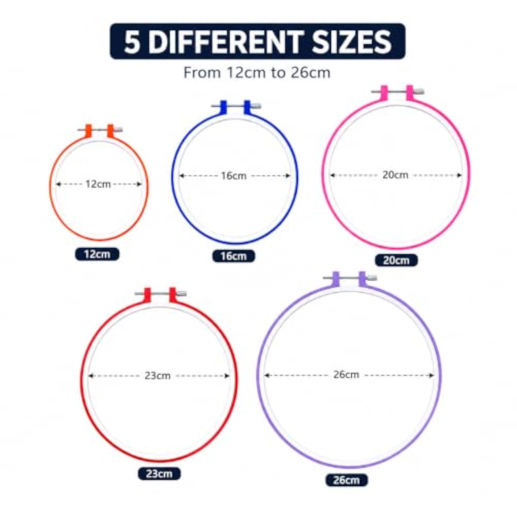 Set of 5 Plastic Embroidery Hoops with Adjustable Screw