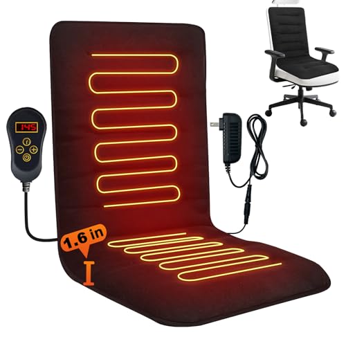 HotCalyto Heated Seat Cushion for Office - 12V Chair Heating Pad - Thick Seat Warmer wiht 7 Temp Levels & 12H Timer- Fast Heated Cover for Back,HIPS Etc.Gift Packaging(Black)