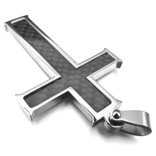 Inblue Men's Stainless Steel Pendant Necklace Cross -With 23 Inch Chain (B1: Black) #TOP1