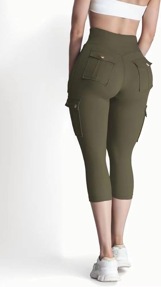 Legginsy cargo Capri z kieszeniami dla kobiet, wysoka talia, kontrola brzucha, marszczenie pośladków, podnoszenie, trening, spodnie do biegania, legginsy modelujące dla kobiet