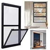 ZIUSFAC Vertikale Schuppenfenster Aluminium Haushaltsfenster 60×45cm Schiebefenster Mit Gehärtetem Glas Ersatzfenster Für Badezimmer Hühnerstall Gewächshau Schwarz((HxW) 70x45cm/28x18)