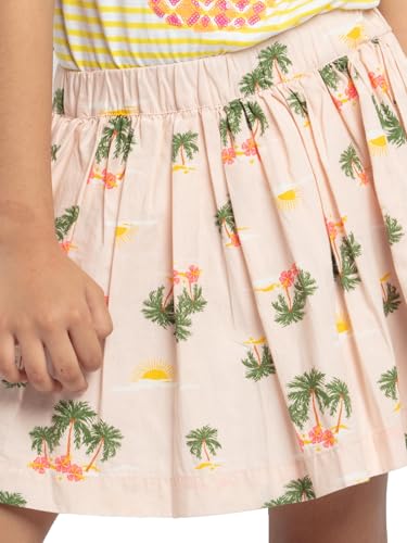 Image of Under Fourteen Girls 100% Cotton Printed Poplin Skirt | Skirt for Girls | Woven | 2-3 Yrs(Peach)