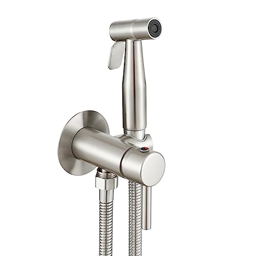 Ownace Set miscelatore bidet nascosto in nichel spazzolato con spruzzatore per acqua calda e fredda, kit doccia per WC bidet shattaf musulmano