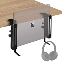 IFCASE Adjustable Desk Side Laptop Mount Holder with Headphone Hook, No Drill Desk Storage Organizer Black