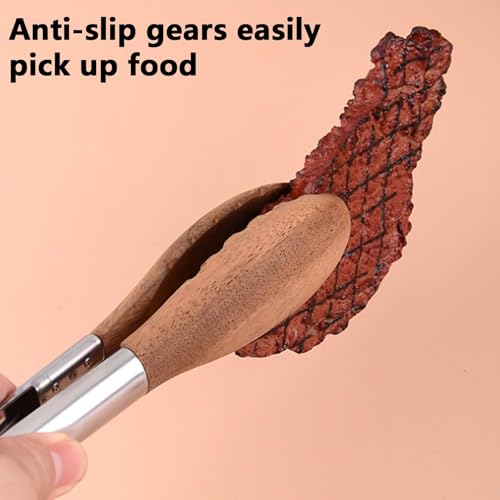 9 Inch Wooden Tongs for Cooking, Ideal Wooden Toaster Tongs for BBQ, Salad, Bread and Pickles, Made of Wood and Stainless Steel, Heat Resistant, Perfect for Serving and Grilling - Image 6