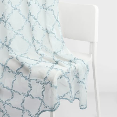 Image of haus & kinder Curtains 7 feet Long | Embroidery Sheer Curtains 7 Feet Long Pack of 1 | Door Curtains 7 feet Light-Filtering & Breathable Sheer Curtains (Serene Tendrils Aqua, 114x213cm)