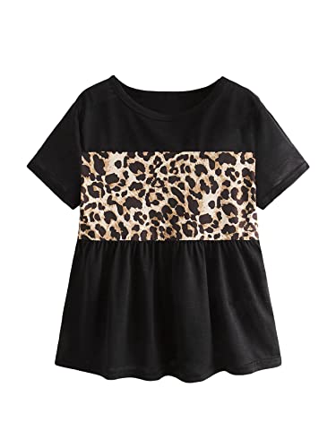 WDIRARA Girl's Butterfly Print Short Sleeve Tie Front Round Neck Top T Shirt