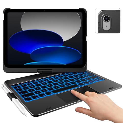 typecase Keyboard Case for iPad A16 11th Gen 2025 11 inch / 10th Gen 2022 10.9 inch 360 Rotatable 11-Color Backlit Multi-Touch Trackpad Thin & Light UK Layout Black