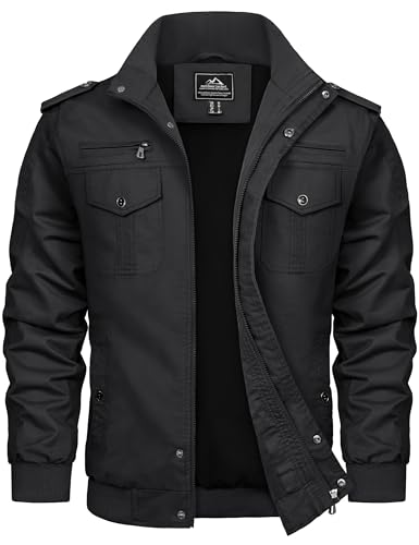 TACVASEN Herren Übergangsjacke Frühling Jacke Blouson Fliegerjacke Freizeit Leichte Baumwolljacke für Männer Schwarz XL