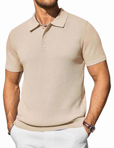 COOFANDY Men's Knit Polo Shirts Short Sleeve Casual Button Down S...
