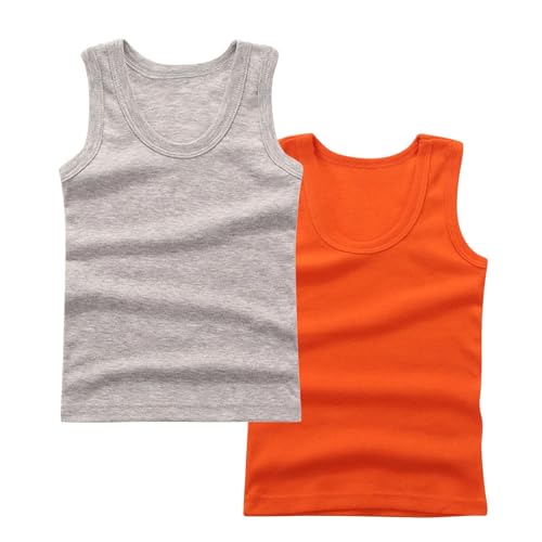 2-Pack Kids Basic Solid Sleeveless Tank Top Comfy Cotton Tee Shirts for Toddler Boys and Girls 2-14 Years