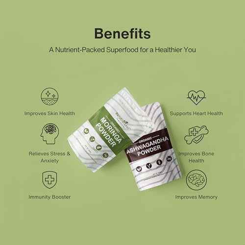 Image of NeutraLeaf Organic Moringa Powder 200g + Ashwagandha Powder 200g Combo | Energy, Stamina & Stress Support | 100% Natural Superfoods, Rich in Vitamins & Minerals