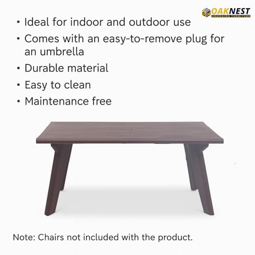Image of Oaknest Supreme Bison 6-Seater Dining Table in Globus Brown - Robust & Weather-Resistant Plastic Dining Table, Ideal for Indoor & Outdoor Family Meals