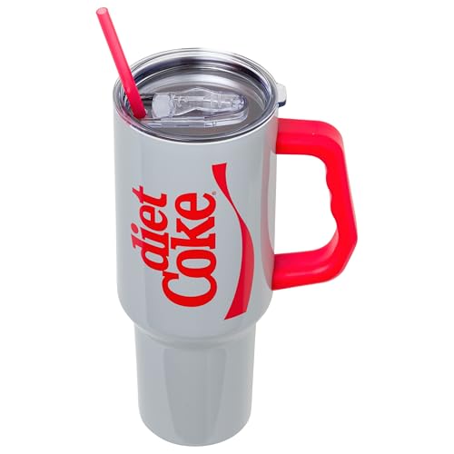 Image of Silver Buffalo Coca Cola Diet Coke Vertical Ribbon 40oz Stainless Steel Tumbler w Handle