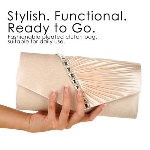 Sac à main plissé haute finition satin et strass pour gala