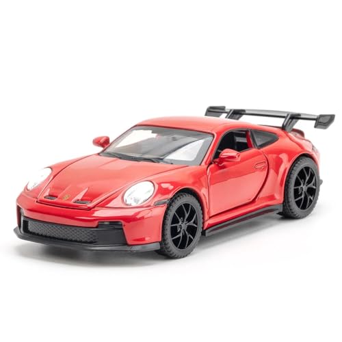Image of 1:32 Porsche 911 GT3 Sport Car Model - Diecast Alloy Toy Vehicle with Pull Back Action, Sound, Light & Openable Doors, Hood & Trunk for Kids and Collectors (RED)