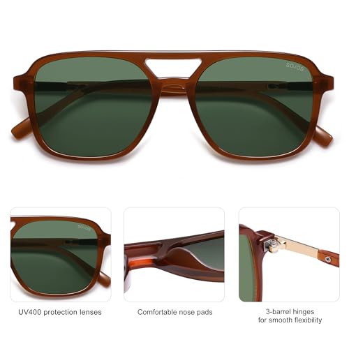 Image of SOJOS Retro Aviator Sunglasses for Women Men,Trendy Rectangle Womens Mens Shades Sun Glasses SJ2202