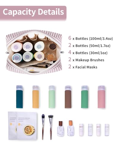 Large Makeup Bag Zipper Pouch Travel Cosmetic Organizer for Women (Dusty Rose Stripe, Large), Zz-dusty Rose Stripe - Image 2