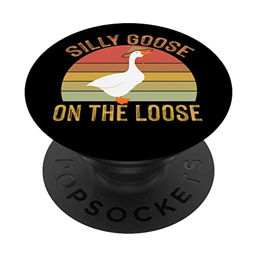 Retro Goose Shirts, Funny Geese, Silly Goose on the Loose PopSockets Swappable PopGrip, Black