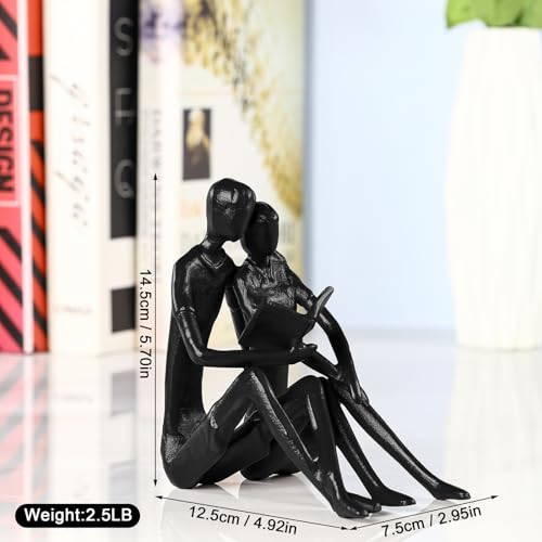 Xruibrave Cast Bookend - Romantic Reading Couple Bookshelf Décor | Couple Sculptures Cast Iron Romantic Bookend thumb #2