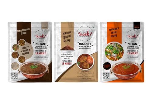 Swak! The Tasty Pack Instant Ready To ook Maharashtra Special Kolhapuri Misal Gravy And Malvani Special Gravy And Marathwada Special Multipurpose Gravy Mix Combo Pack 3 Each Pach 150 Gm