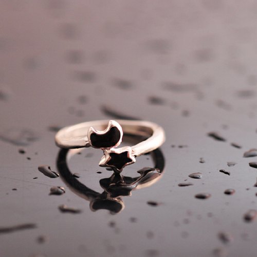 New Fashion Silver black star and moon charm ring rings Hot