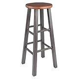 Oakestry 29 Inches Winsome Wooden Ivy Barstool Seat Sturdy-Built and Finished in Teak and Rustic Gray Frame with Crossbar Support,13.6' Dx13.6 Wx29.1 H