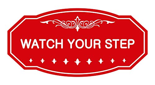 Signs ByLITA Victorian Watch Your Step Wall or Door Sign | Durable Material & Easy Installation | Safety Signage (Red) - Small 1 Pack