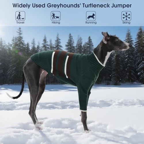 IECOii Windhund Pullover mit Kapuze,Hundepullover,Warmer Italienischer Greyhound Mantel,Whippet Rollkragen Strickpullover,Thermo Hundekleidung,Schlafanzug für Kaltes Wetter,Grün,XS
