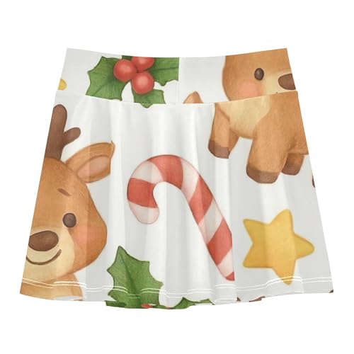 Joisal Cute Reindeer Christmas Skirts with Shorts Children Girls Skorts Athletic Shorts Pleated 4t2