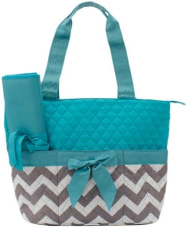 Quilted Monogram Ready Chevron Pattern Aqua 3 Piece Diaper Bag With Changing Pad