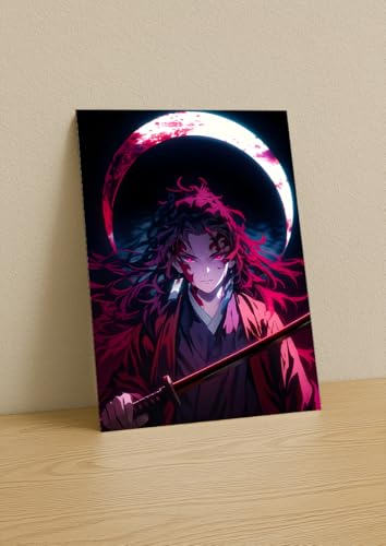 Image of NIJUKA Anime Printed A4 Size Metal sheet Poster For Home And Room Decoration | For Anime Art Fans Boys And Girls (Yoriichi Tsugikuni Moon Brither Hashira)