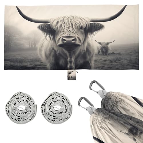 SDMKA Highland Cattle Camping Hammock, 330 lbs with 2 Tree Straps, Carry Bag, Single Portable Hammock for Outdoor/Indoor, Hiking, Beach, Backpacking, Travel