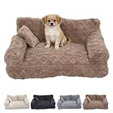 Knubbuf Plush Calming Pet Sofa Bed, Fluffy Dog Couch Bed with Removable Cover, Large Dog Beds, Bedding & Furniture for Dogs (Brown, M)