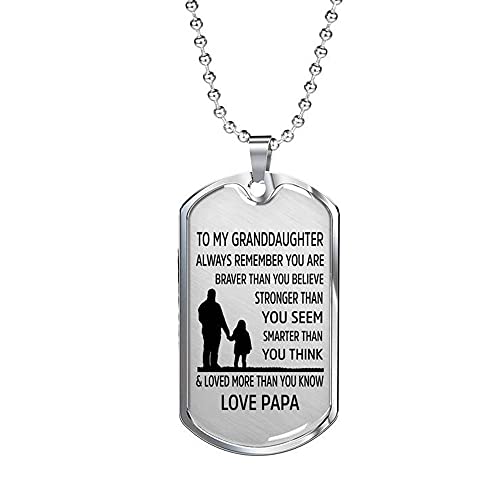 To My Granddaughter Necklace, Always Remember You are Braver Pendant Necklace, Stainless Steel Dog Tag Inspirational Gifts