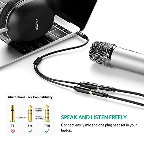 UGREEN Adaptador Divisor de Mic y Audio 3.5mm Macho a 2 Hembra para Auriculares de Clavijas de Mic y Audio Separadas, Mandos de Xbox, Mandos de PS4, Chapado en Oro (Blanco)