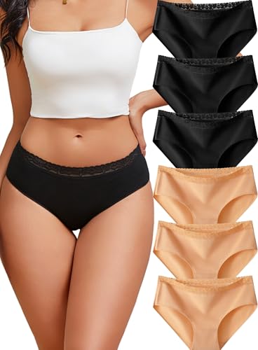 Image of READY TO LOVE Cotton Underwear for Women 6Pack Sexy Bikini Panties Clothing | Lace Waistband,Full Coverage,Essentials Womens Lingerie Fashion Clothing,for Fitness Workout Vacation Travel Women Outfits