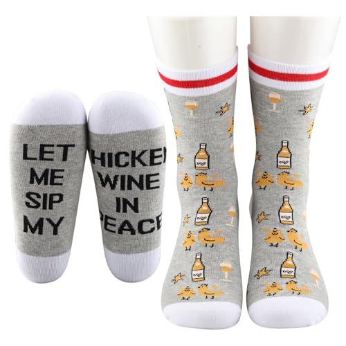 JTOUK Funny Chicken Socks Drinking Lover Gift Cute Chicken and Wine Gift Chicken Wine In Peace Socks Gift for Women (UK Alpha One Size Regular Regular SIP MY Socks EU)