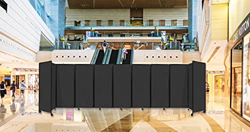 Versare Room Divider 360 Portable Wall Partition | 9 Panels Wide | Freestanding Office Dividers | Locking Wheels | Temporary Room Separator | 25' X 6'10" Black Fabric Panels #TOP5