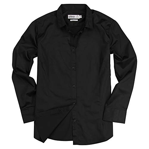 Urban Boundaries Womens Basic Tailored Long Sleeve Cotton Button Down Work Shirt (Black, Large)