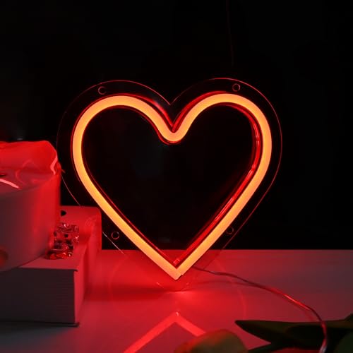 Image of Britrio Red Heart Neon Sign LED Decorative Night Lamp for Girl's Room Dorm Bedroom Wall Decor Neon Heart Light Sign Valentines Day Wedding Anniversary Birthday Party Home Decor Battery or USB Powered