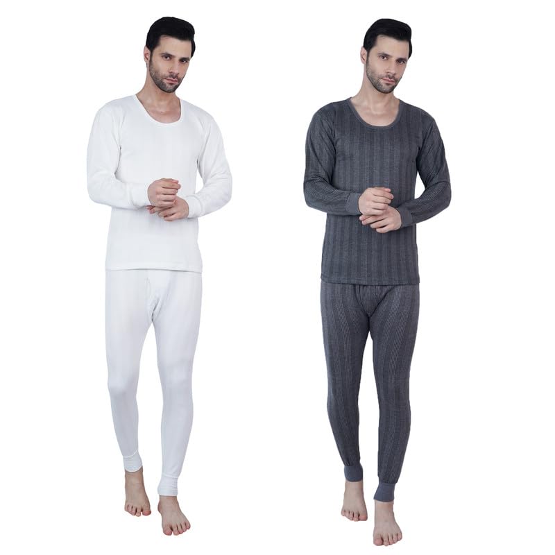 wako Men’s Winter Thermal Wear Set Combo – Full Sleeve Round Neck Top & Full Length Bottom | Soft Cotton Blend Innerwear for Men | Warm Body Warmer for Cold Weather | White & Dark Grey-picture-35