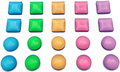 SD Magnet - Set of 20 Colorful Fridge Magnets || Square & Circle Shapes, Colored Glass Magnets for use on Whiteboard, Office, Refrigerator, Magnetic Collage Picture Frames || For Adults & Children!