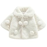 BABAMOON Newborn Infant Baby Girl Faux Fur Cape Coat Thick Jacket Cute Pom Pom Warm Winter Outwear (White, 0-6 Months)