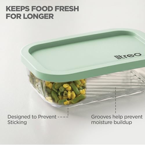 Image of Treo By Milton Nutri Borosilicate Glass Containers for Fridge Storage Set of 6 (2 x 310ml, 2 x 520ml, 1 x 750ml, 1 x 1200ml) I Stackable Glass Container with Lid, Microwave & Dishwasher Safe, Green