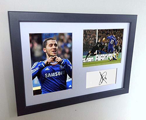 Signed Black Soccer Eden Hazard Chelsea Autographed Photo Photographed Picture Frame A4 12x8 Football Gift