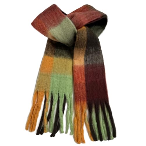Scarf Women Winter Faux Cashmere Fashion Shawls and Wraps for Girlfriend Christmas New Year Birthday Gift(Orange Green Style)