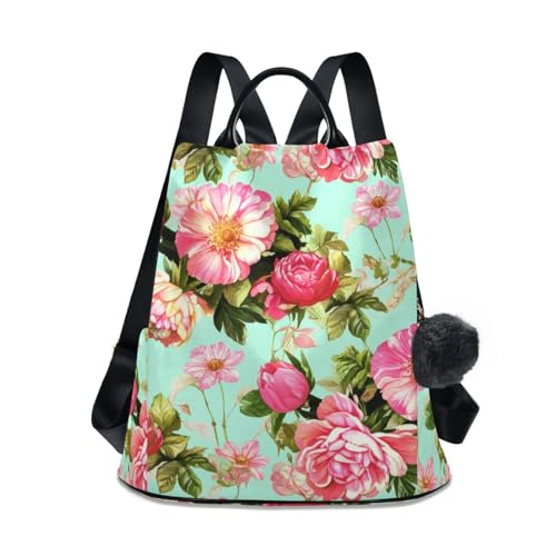 Sac à dos vintage femme fermeture éclair antivol imprimé fleuri vert