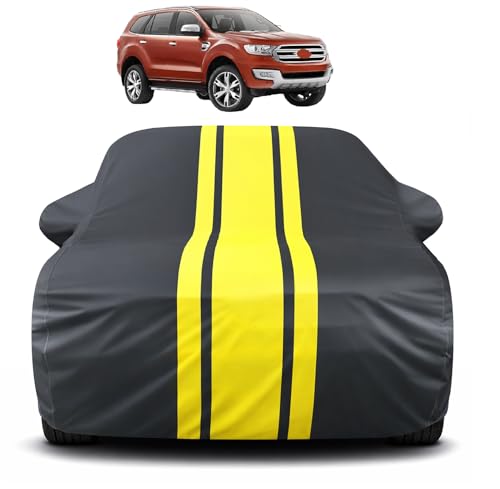 Image of Auto Hub Car Cover Compatible with Ford Endeavour (Model : 2019-Till Date) with Mirror Pocket, Soft Cotton Lining, Endeavour Car Cover Waterproof - Yellow-Black