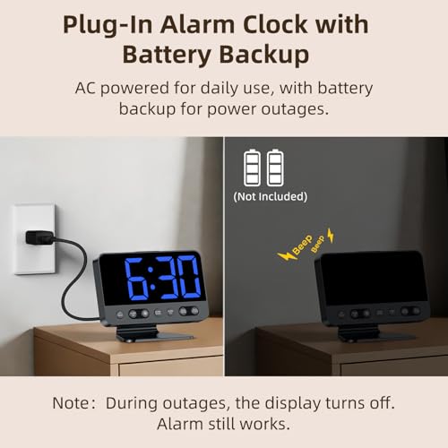 Image of AuroraCalm Alarm Clock for Bedroom Bedside: 2-Inch Large Numbers | Easy to Read for Day or Night Viewing - 5 Brightness 5 Alarm Sounds for Adults Kids Seniors - Blue